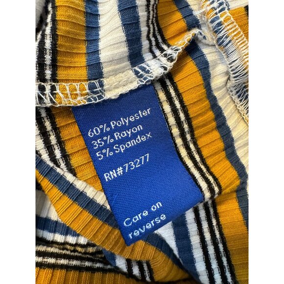 APT 9 Striped Short Sleeve Top Size Medium Ribbed Shirt Blue Orange - Picture 5 of 9